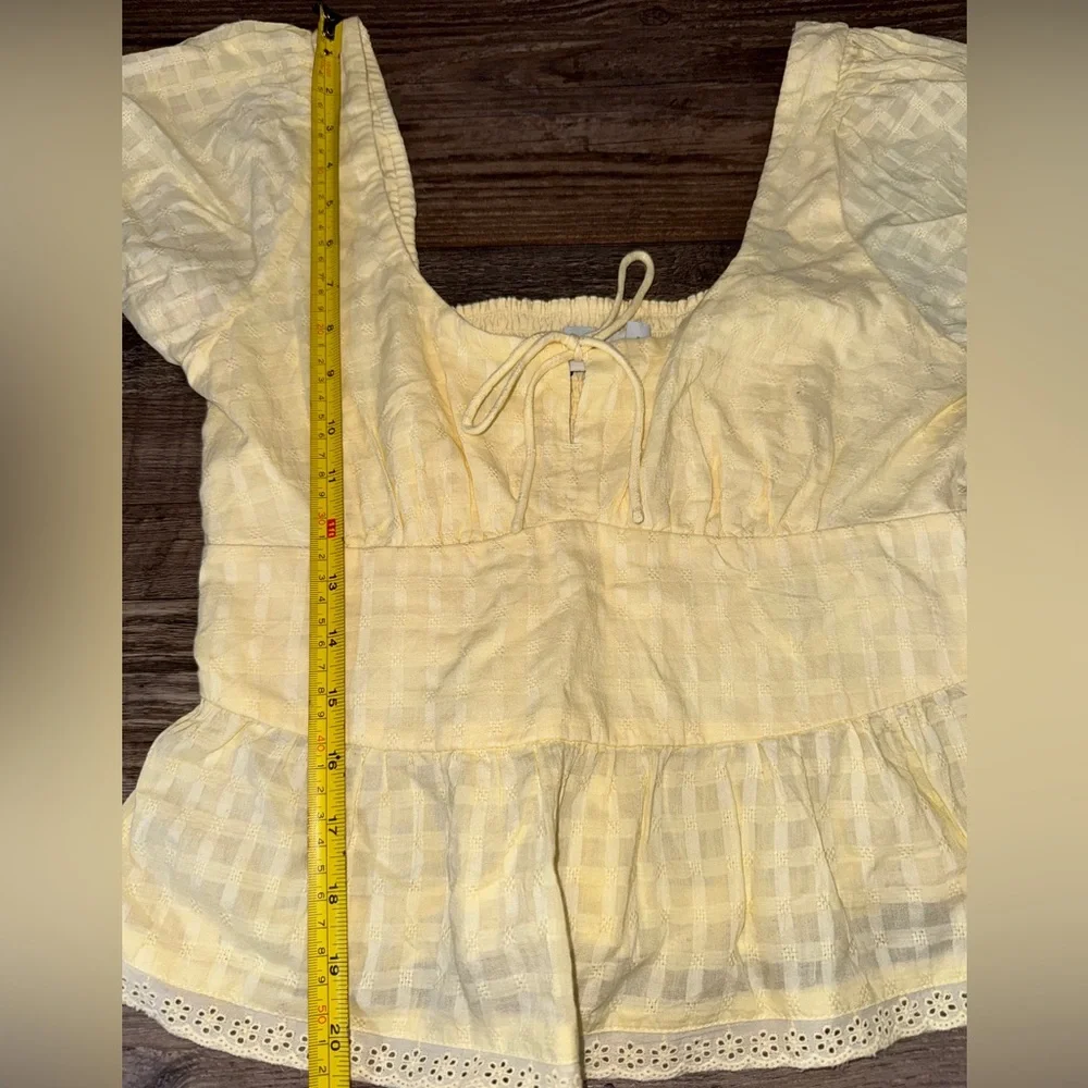 Hollister Yellow Puff Sleeve Peplum Top Small Smocked Cottagecore - Picture 7 of 7